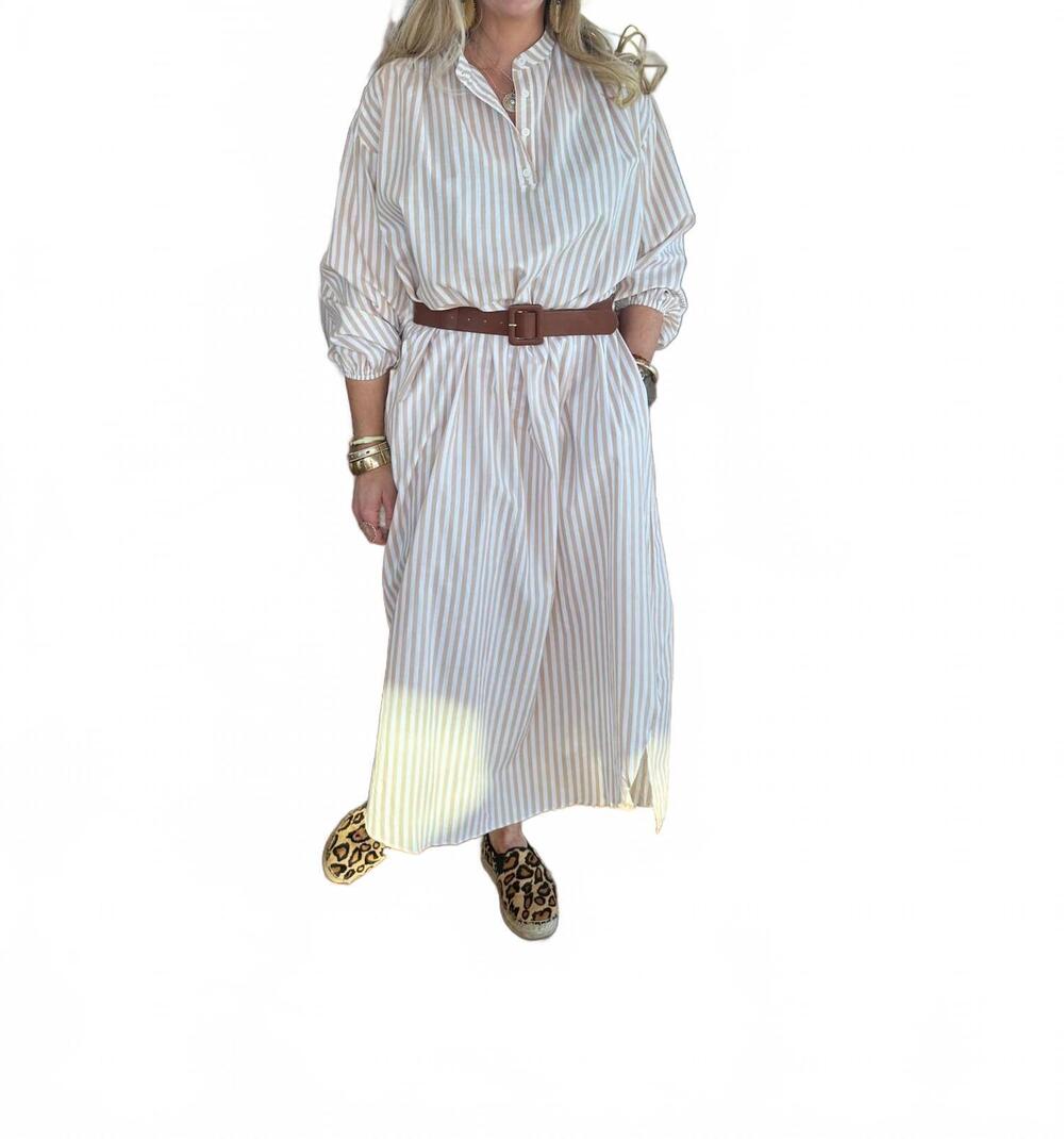 NEW BIG HIT FASHION women's woven stripe maxi dress in taupe